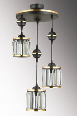 3 Pcs Black Suspension Crystal Stone Yellow Striped Cylinder Downward Facing Luxury Chandelier - Swordslife