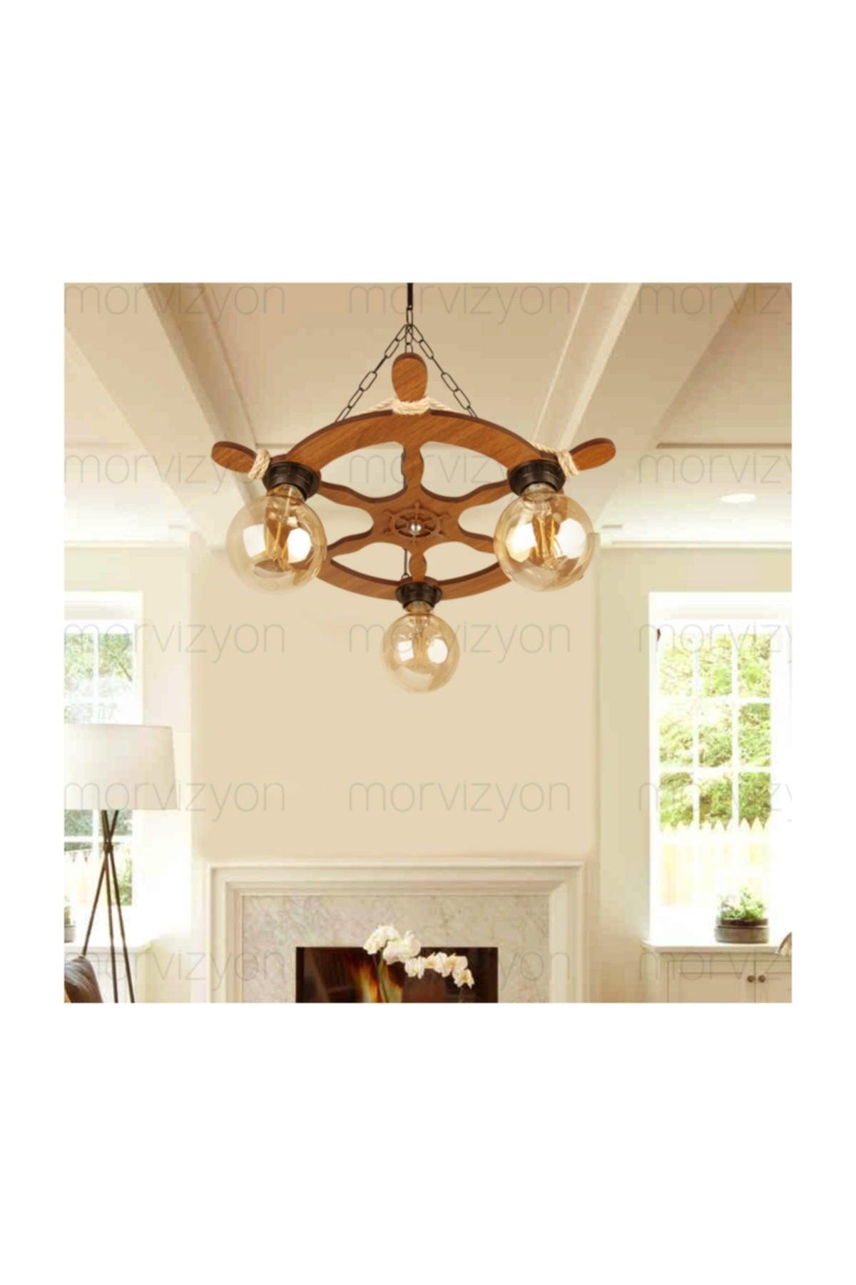 3 Pcs Rudder Themed Wooden Chandelier M253 - Swordslife