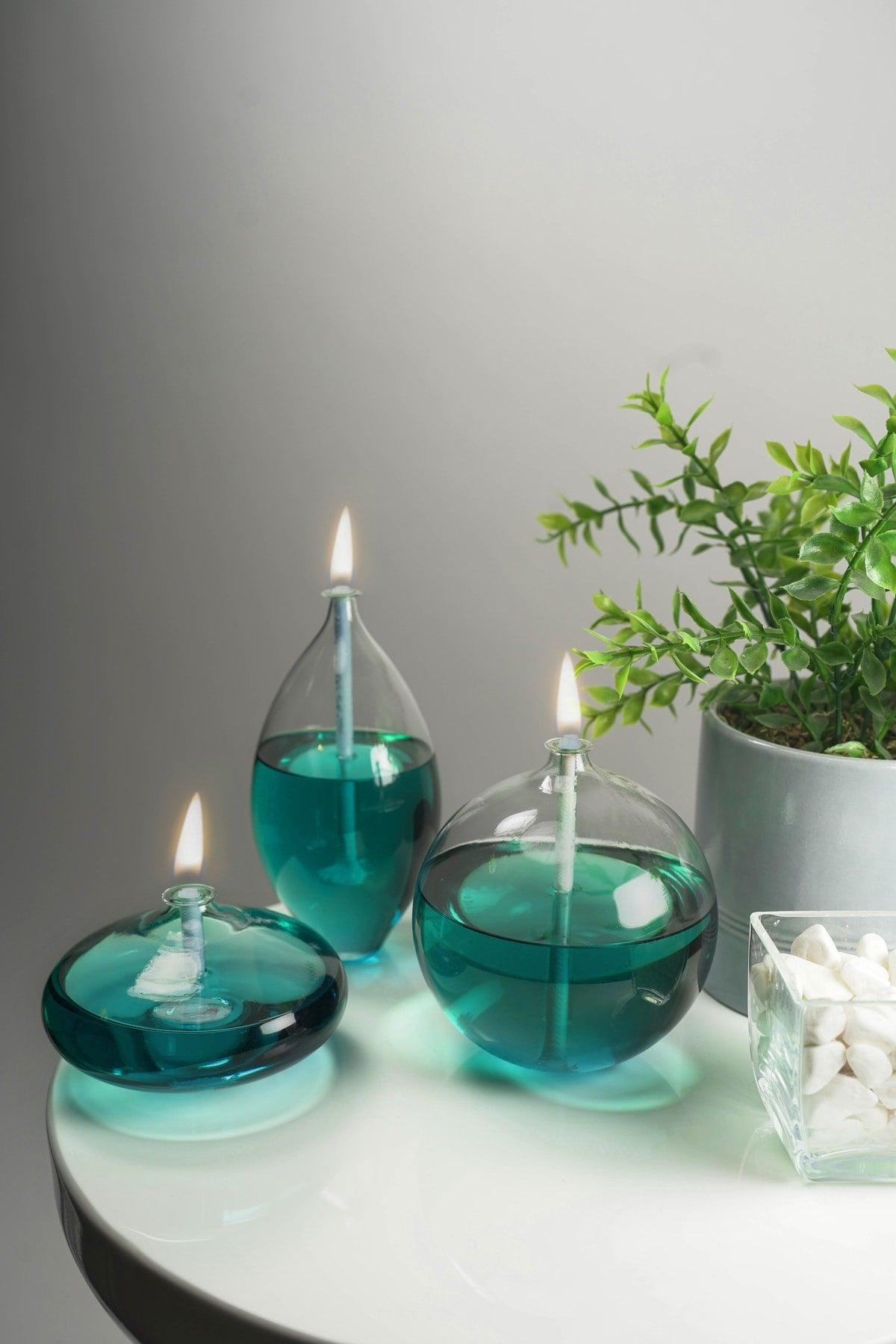 Triple Jumbo Mix Glass Oil Lamp (Sphere, Barrel, Ellipse) + 750 Ml Oil Lamp - Emerald Green - Swordslife