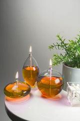 Triple Jumbo Mix Glass Oil Lamp (Sphere, Barrel, Ellipse) + 750 Ml Oil Lamp - Amber - Swordslife