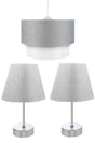 Set of 3 Chandelier And Bedside Table Metal Lampshade Gray - Swordslife