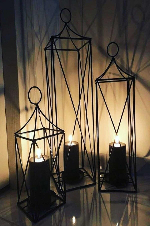 Set of 3 Wrought Iron Decorative Candle Holder Cage Lantern Candlestick Set - Swordslife