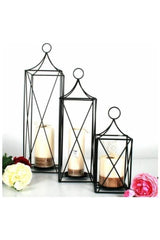 Set of 3 Wrought Iron Decorative Candle Holder Cage Lantern Candlestick Set - Swordslife