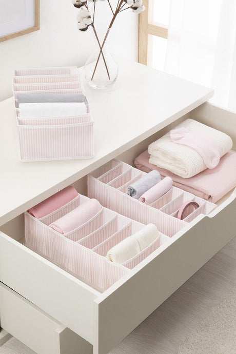 Set of 3 Pink Striped Compartment Drawer Organizer - Swordslife