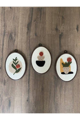 Set of 3 Punch Embroidered Frame Framed Wall Ornament Flower 18*23 Cm - Swordslife