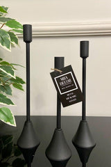 3 Piece Heeled Black Candlestick Candle Holder Decorative Candle Holder Thin Long Leg Home Decoration - Swordslife