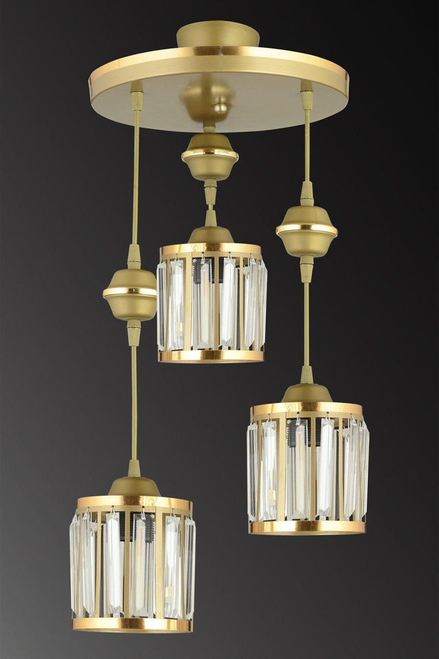 3 Piece Tumbled Pendant Lamp Crystal Stone Yellow Striped Cylinder Downward Facing Luxury Chandelier - Swordslife