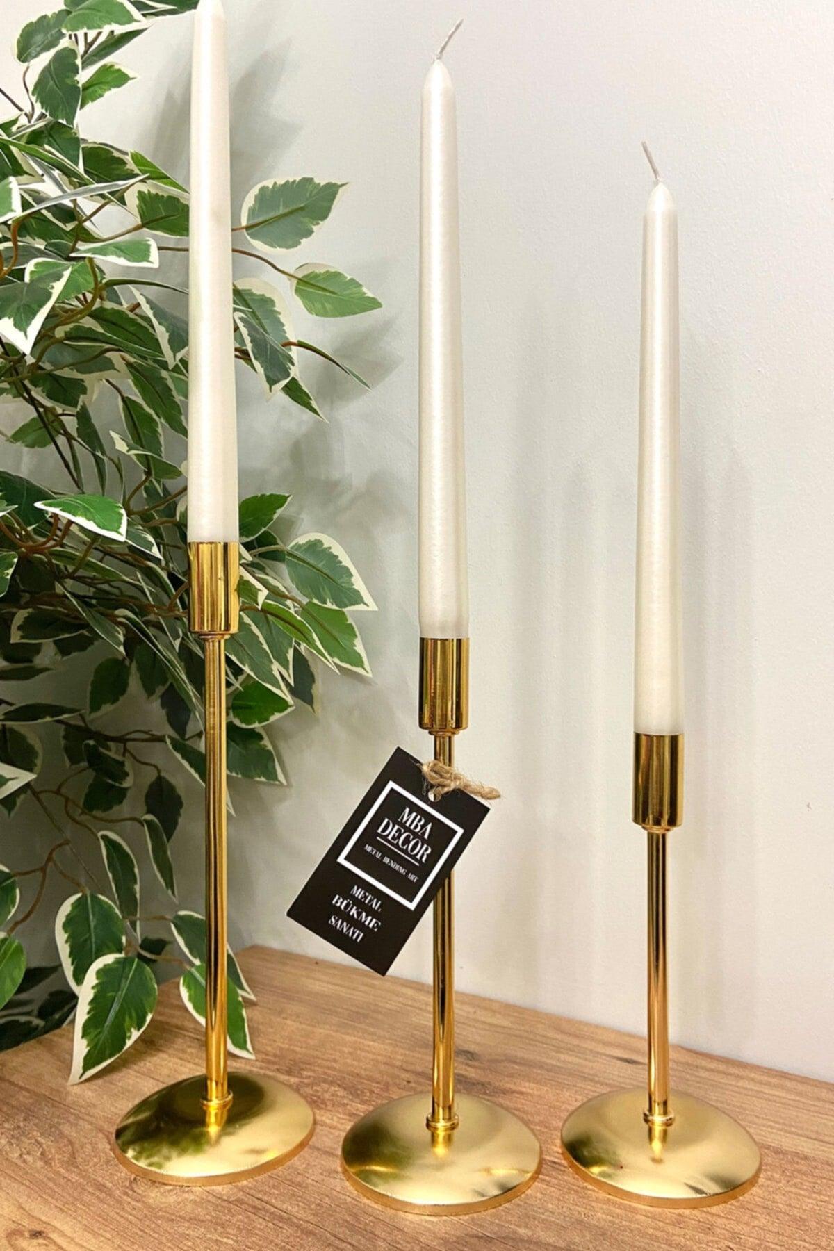 3 ( Triple ) Flat Foot Gold Candlestick Candle Holder Decorative Candle Holder Stainless Plated Home Decoration - Swordslife