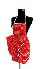 3 Pieces Red Kitchen Apron Set Waterproof Apron Heat Proof Gloves And Handle Set - Swordslife