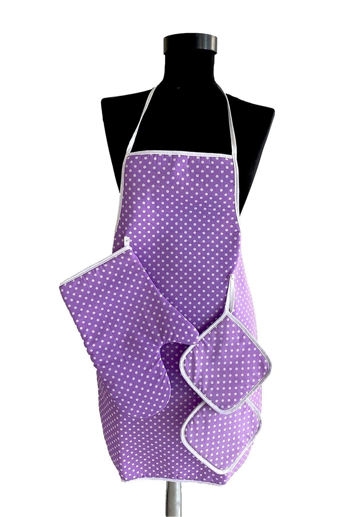 3 Piece Lilac Kitchen Apron Set Waterproof Apron Heat Proof Gloves And Handle Set - Swordslife