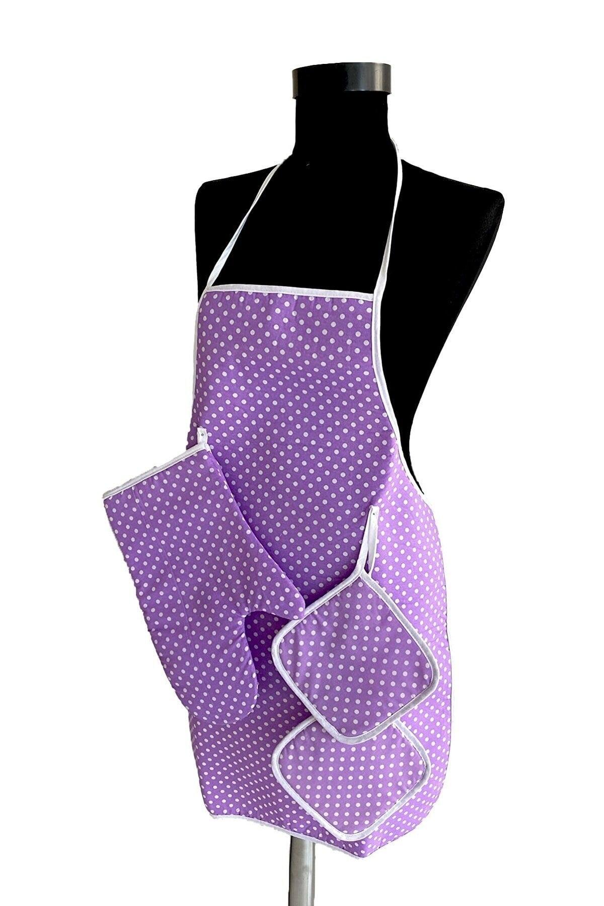 3 Piece Lilac Kitchen Apron Set Waterproof Apron Heat Proof Gloves And Handle Set - Swordslife