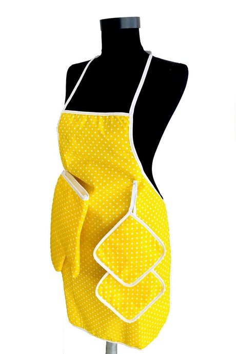 3 Pieces Yellow Kitchen Apron Set Waterproof Apron Heat Proof Gloves And Handle Set - Swordslife