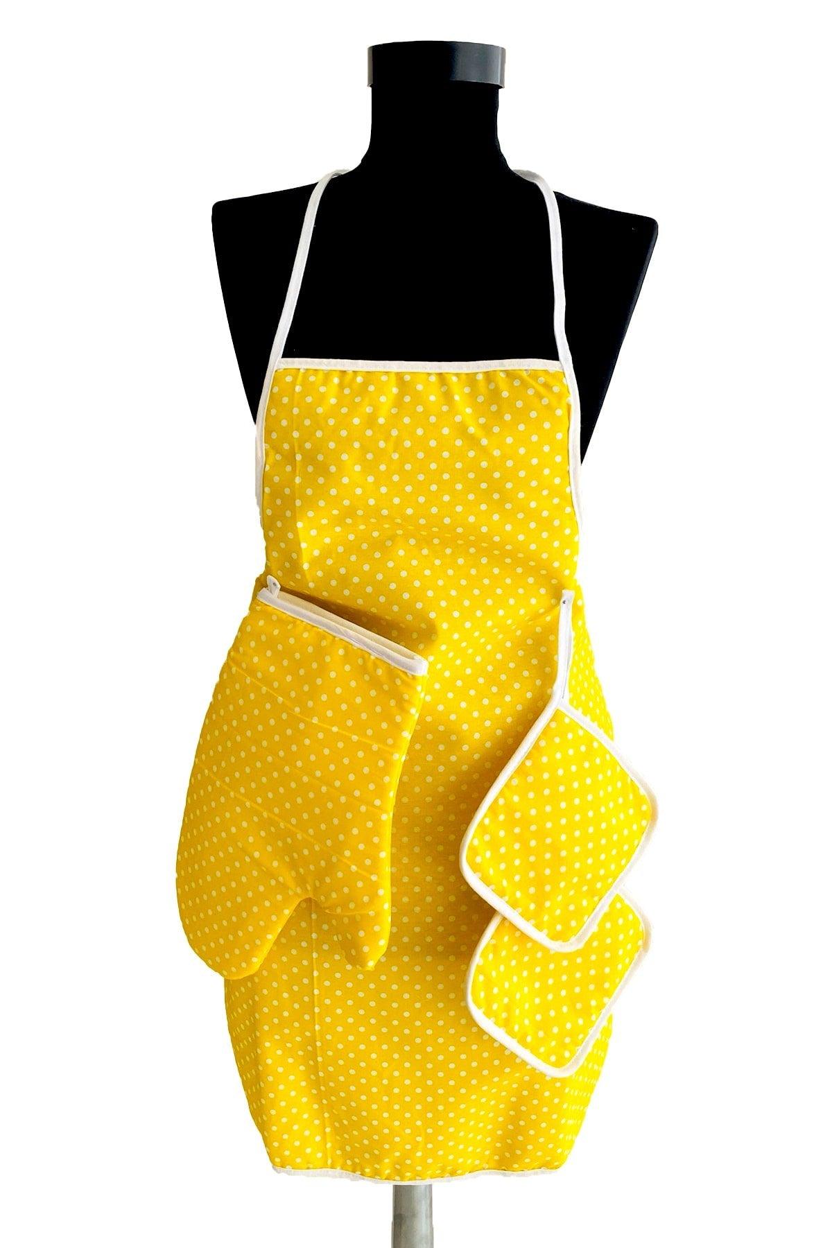 3 Pieces Yellow Kitchen Set Liquid Proof Kitchen Apron Heat Proof Oven Mitts And Holder Set - Swordslife