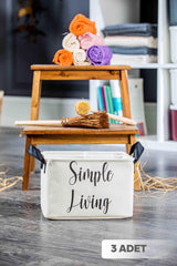 3 Pieces Simple Living Midi Canvas Rectangle Basket 15x24x15 Cm - Swordslife