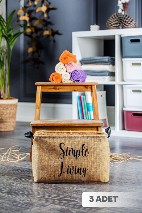 3 Pieces Simple Living Mini Jute Rectangular Basket 30x21x19 Cm - Swordslife