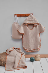 Piece Embroidered Muslin Poncho-blanket-bag Set 2-4 Years Beige - Swordslife