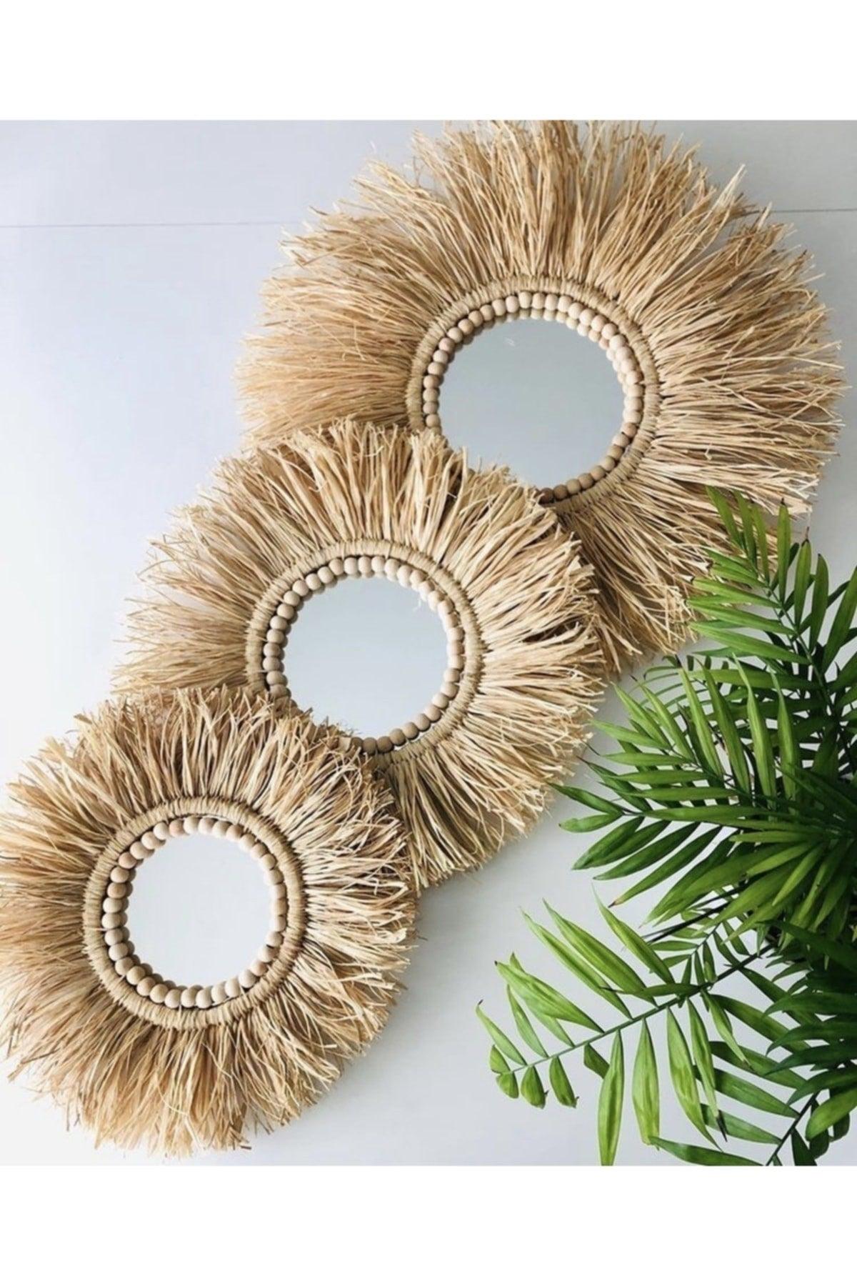 Set of 3 Raffia Beaded Mirrors - Swordslife