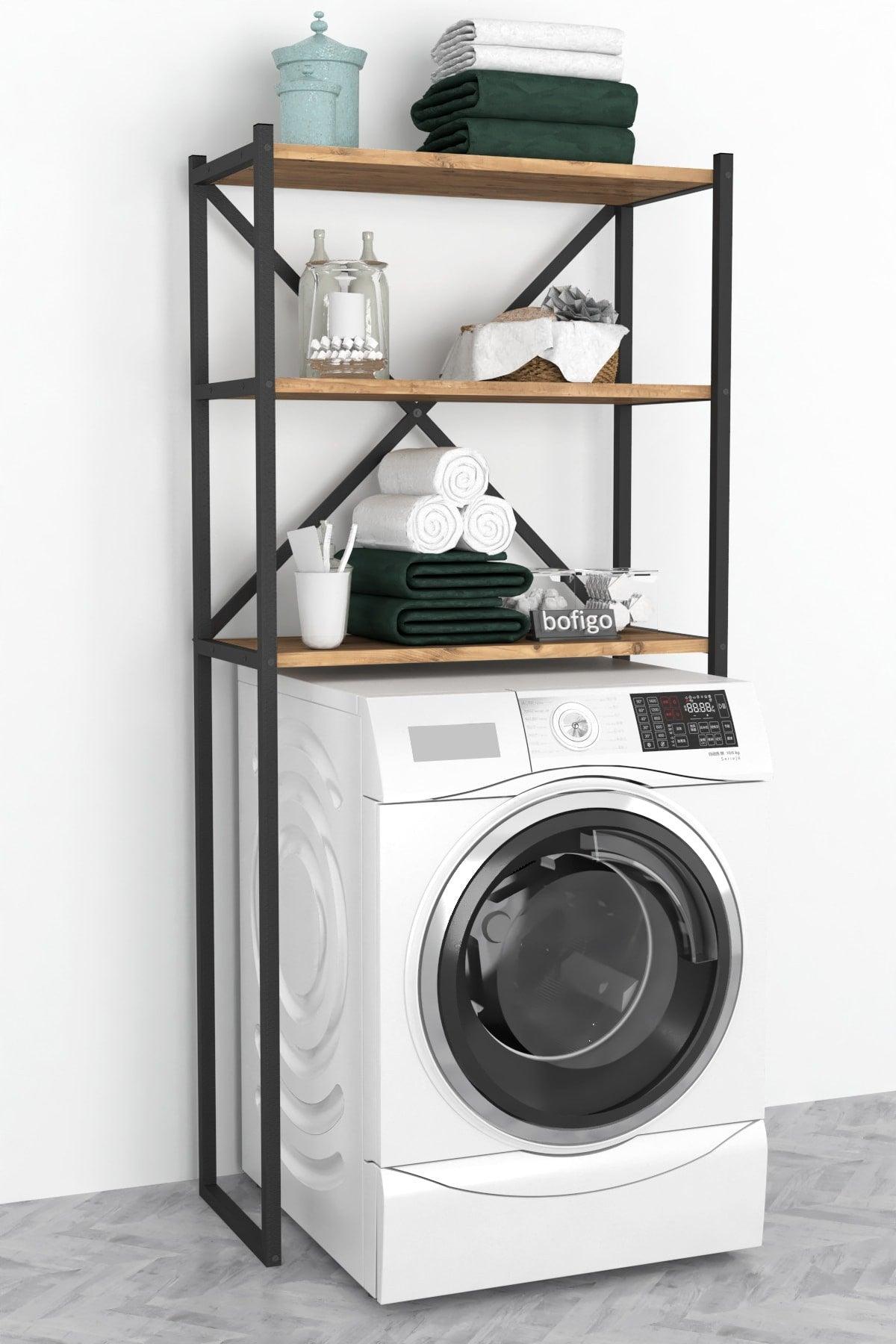 3 Shelves Metal Bathroom Organizer Metal Bathroom Shelf Washing Machine Top Pine - Swordslife