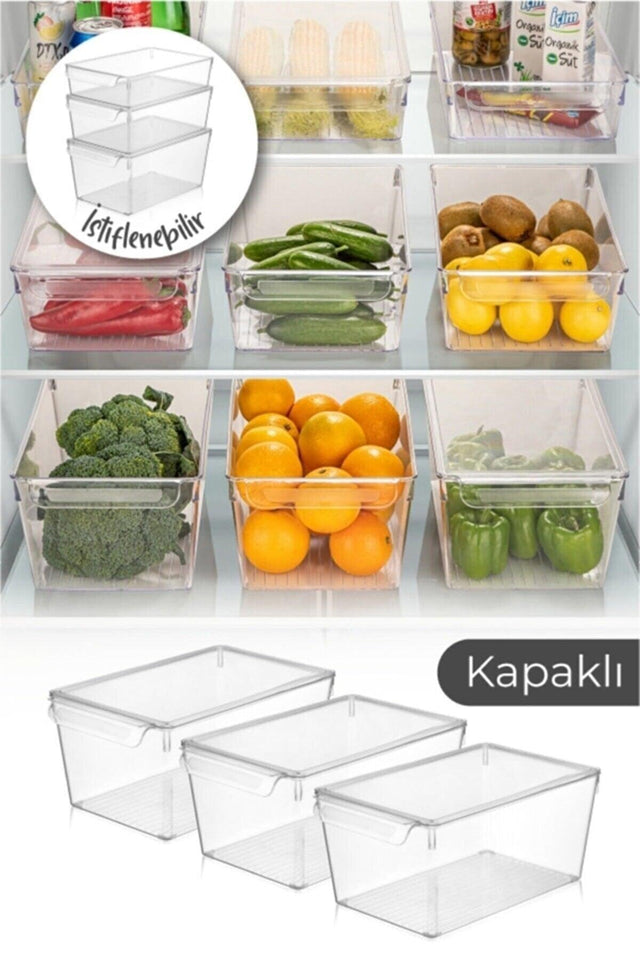 3 Stk Mittelgroß Lid Kühlschrank Organizer Set Transparent Gemüse Obst Aufbewahrungsbehälter - Swordslife