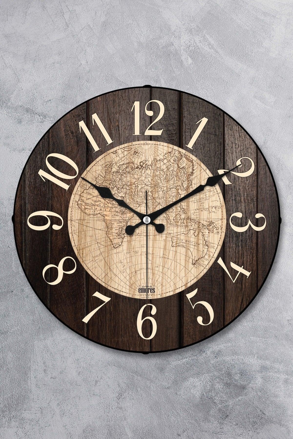 36 Cm Wooden Look Decorative Real Glass Bombe Silent Mechanism Wall Clock - Swordslife