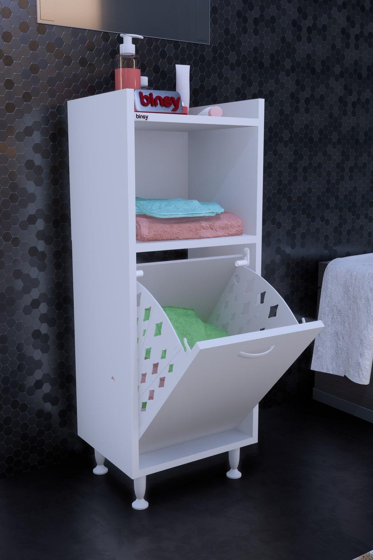 39 X 90 Cm Esila Bathroom Cabinet with Dirty Laundry Basket, Detergent Shelf and Dirty Laundry Cabinet - Swordslife