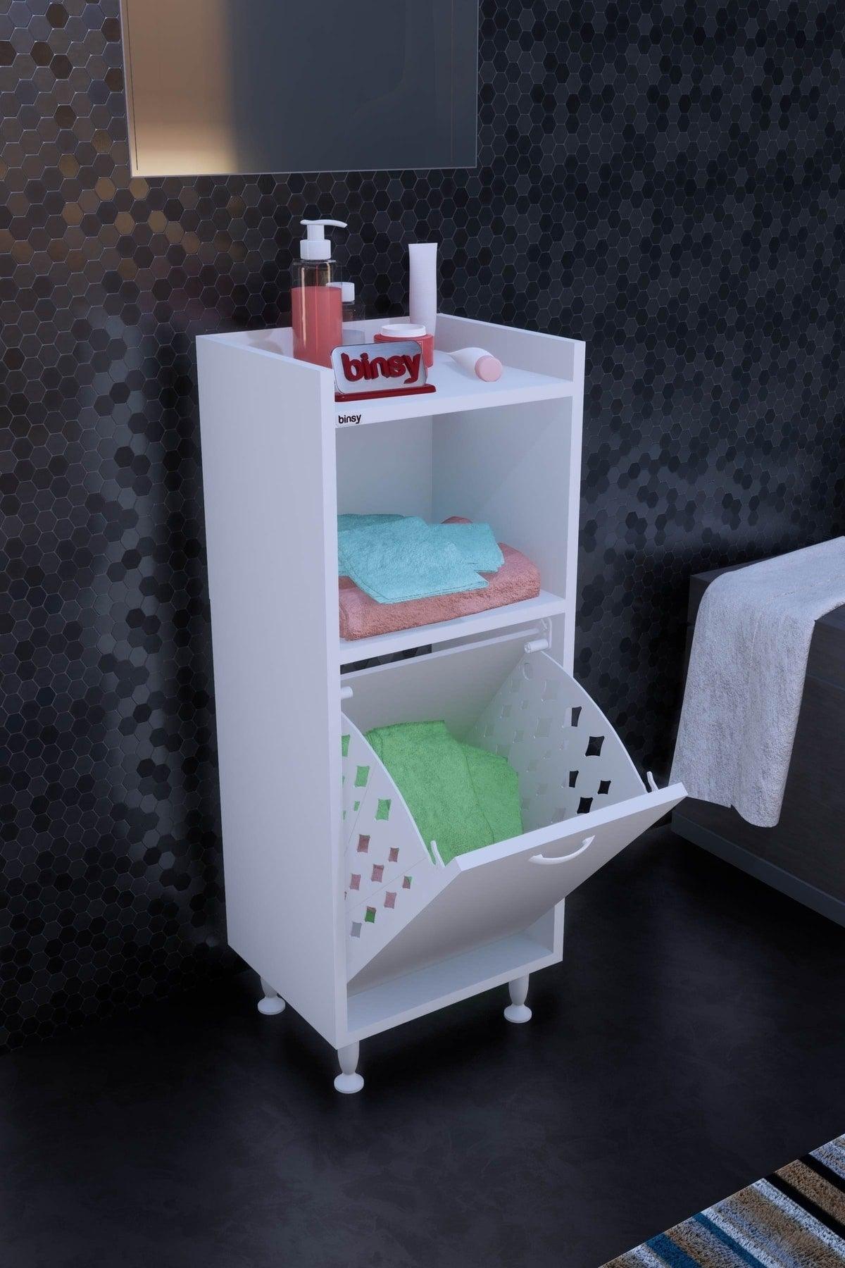 39 X 90 Cm Esila Bathroom Cabinet with Dirty Laundry Basket, Detergent Shelf and Dirty Laundry Cabinet - Swordslife