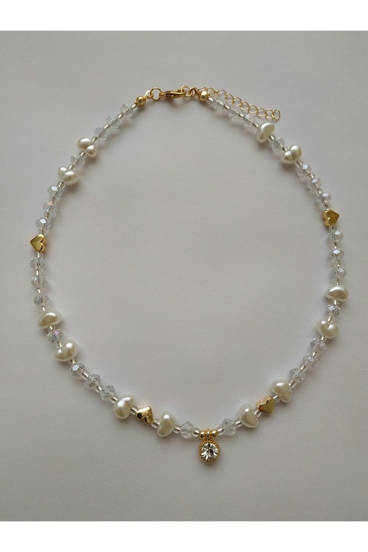 White Shimmer Tip Baroque Pearl Cream Bead Necklace - Swordslife