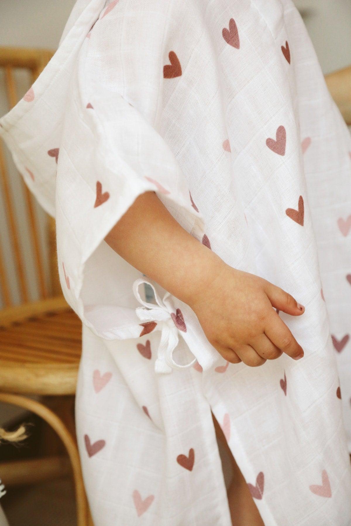 Pink Heart Organic Muslin Poncho Ages 1-5 - Swordslife