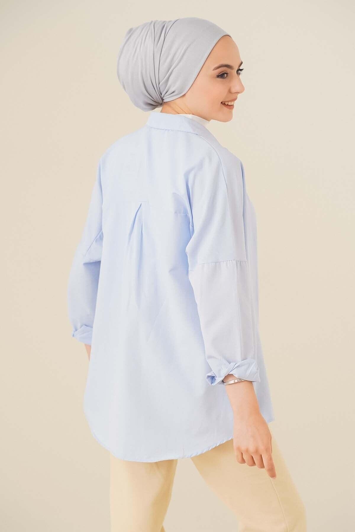 103901 Oversize Basic Hijab Shirt - Light Blue - Swordslife