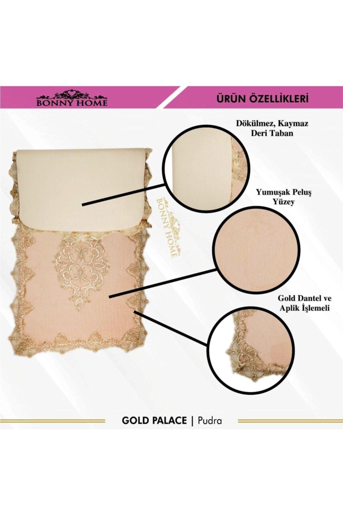 Powder Gold Palace 3-piece Dowry French Lace Applique Closet Set Bath Mat Set - Swordslife