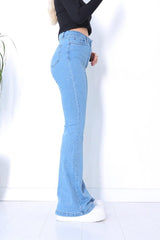 Arya Flare Jeans Spanish Jeans High Waist Colorfast Light Blue Spanish Jeans ( Lycra ) - Swordslife