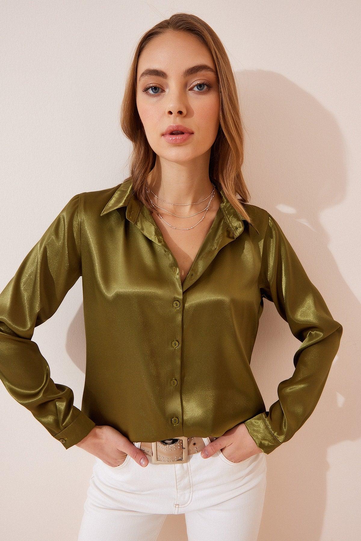 Women's Green Light Flowy Satin Shirt DD00990 - Swordslife