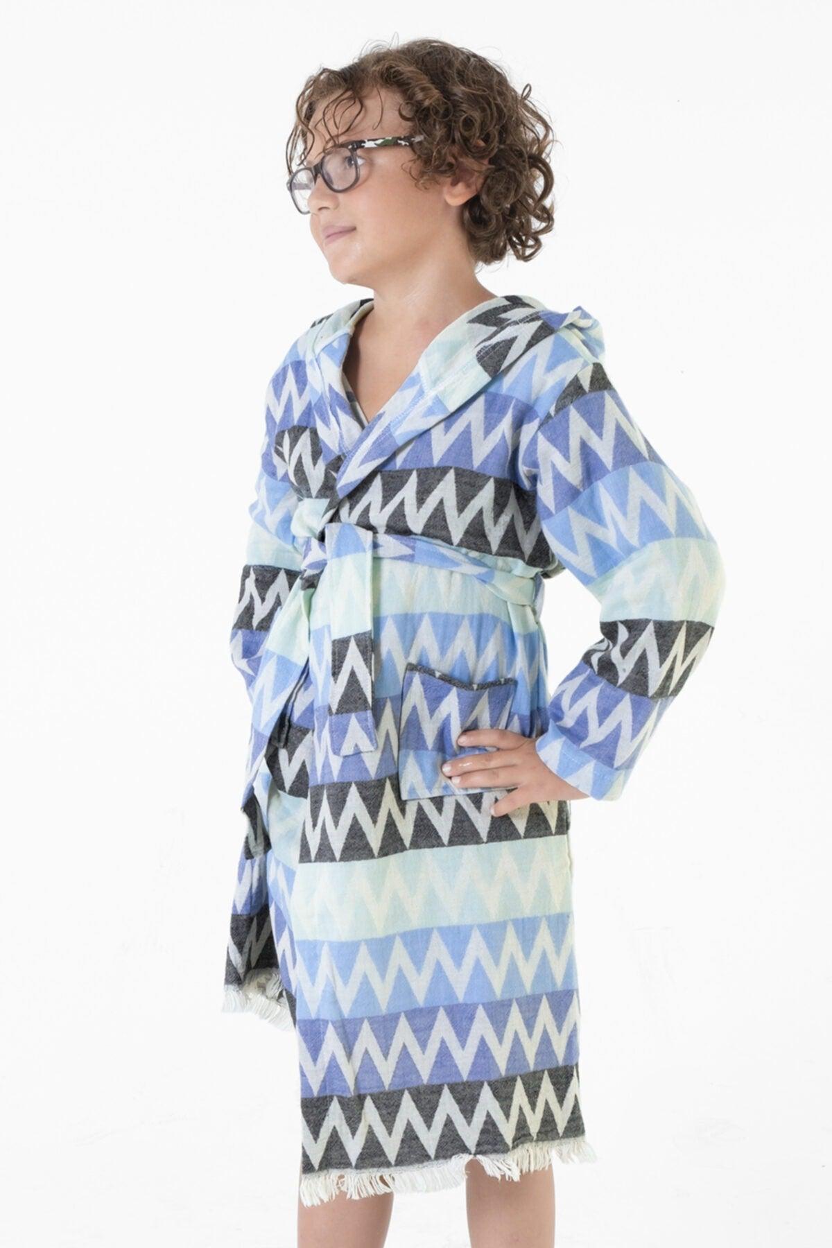 Zigzag Pattern Kids Peshtemal Beach Bathrobe - Swordslife