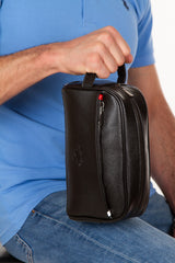 Men's Leather Portfolio Travel Shaved Black Handbag And Card Holder With Aluminum Mechanism