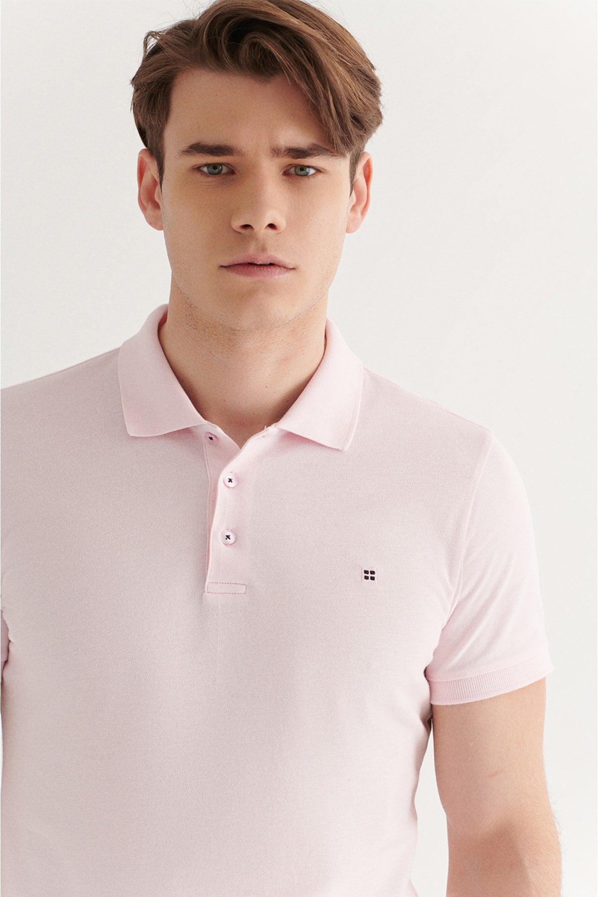 Men's Light Pink 100% Cotton Breathable Standard Fit Normal Cut Polo Neck T-shirt E001004