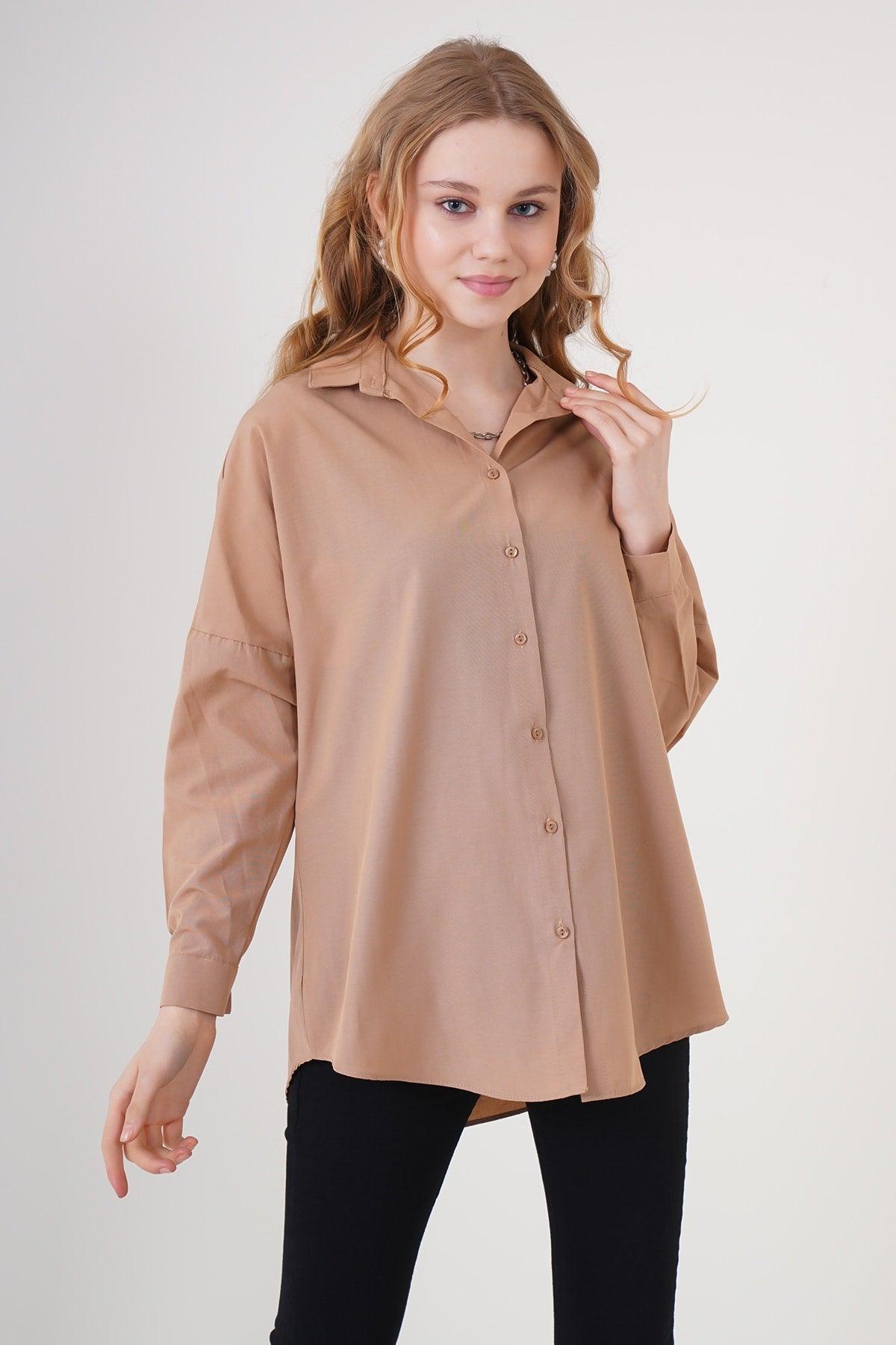 3900 Oversize Long Basic Shirt - Camel - Swordslife