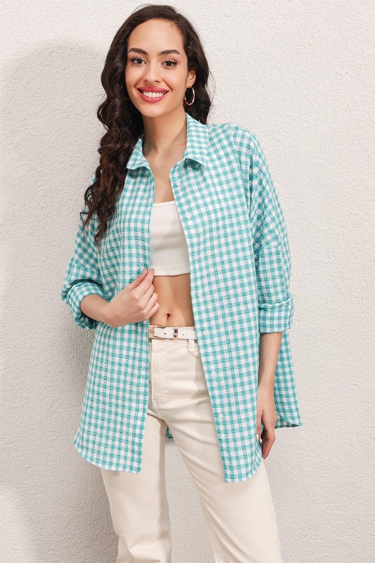 3900 Oversize Check Shirt - Y.mint - Swordslife