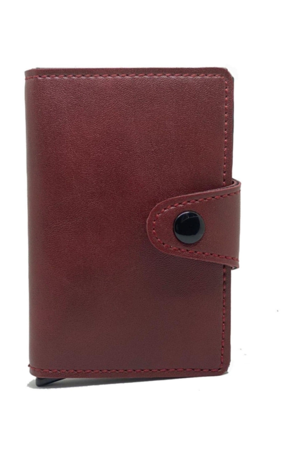 Claret Red Automatic Mechanism Faux Leather Men's Wallet-Card Holder