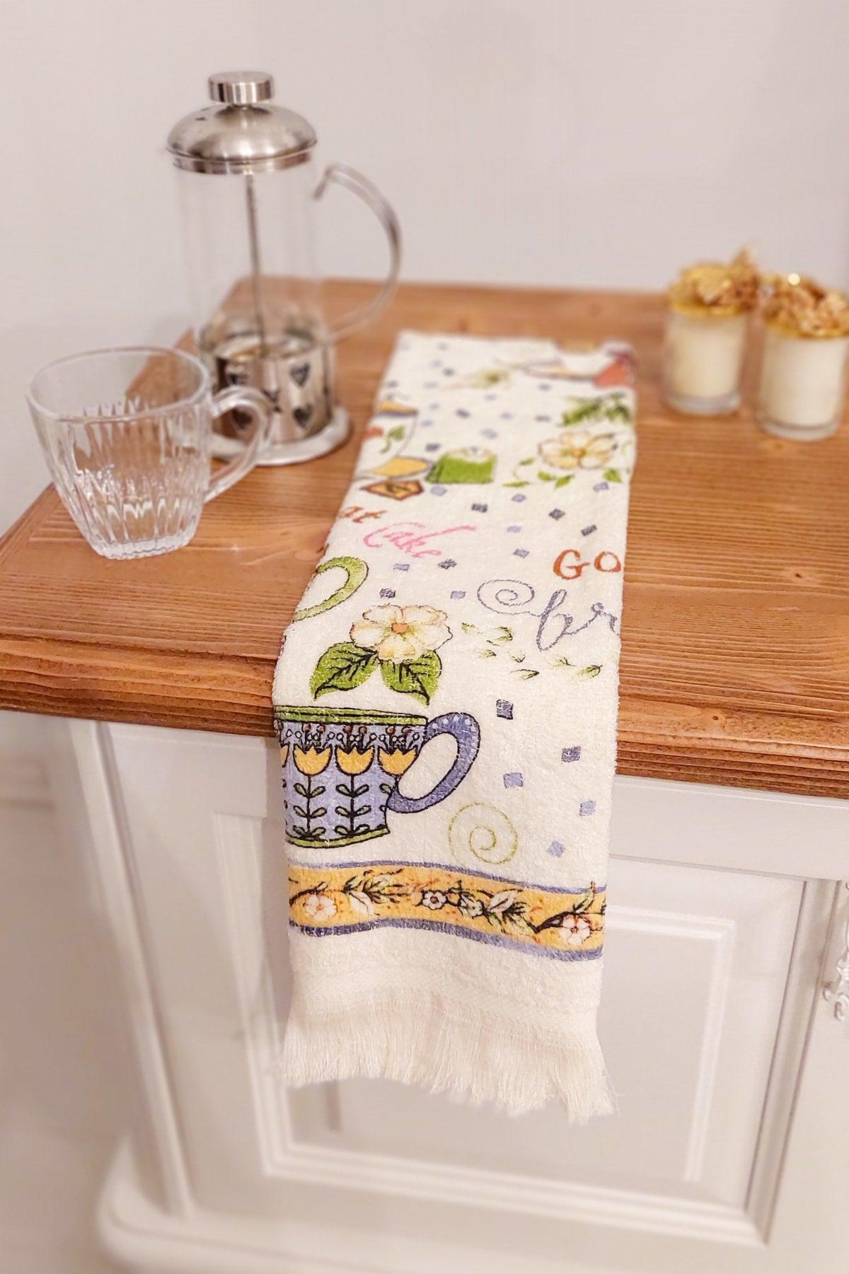 5 Piece Fringed Cotton 40x60 Cm Printed Towel Set Hand Face Kitchen Towel Soft Patterned Water Absorbent Set - Swordslife