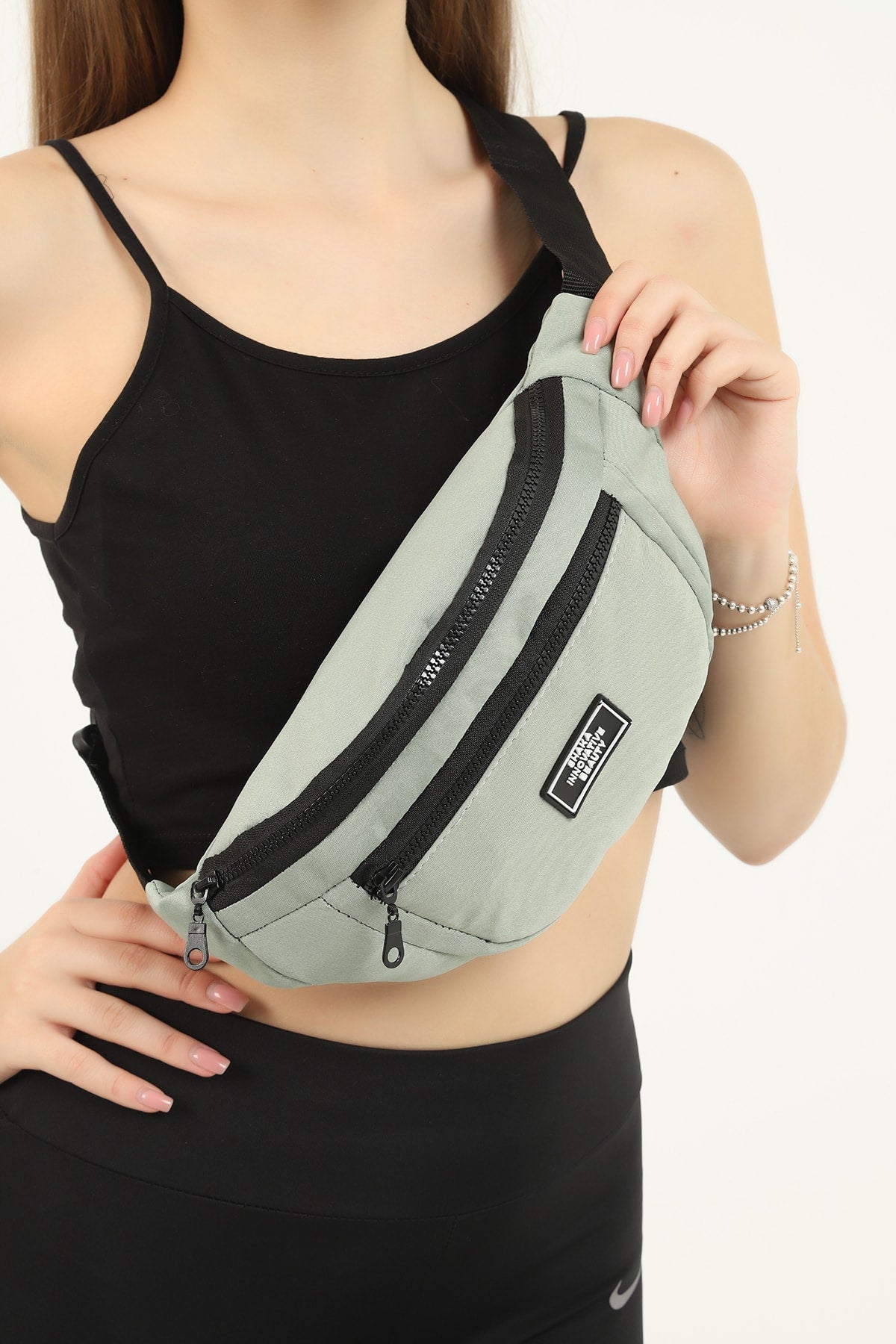 U8 Green Waist Bag 2 Compartments Width:38 Length:17 Width:7