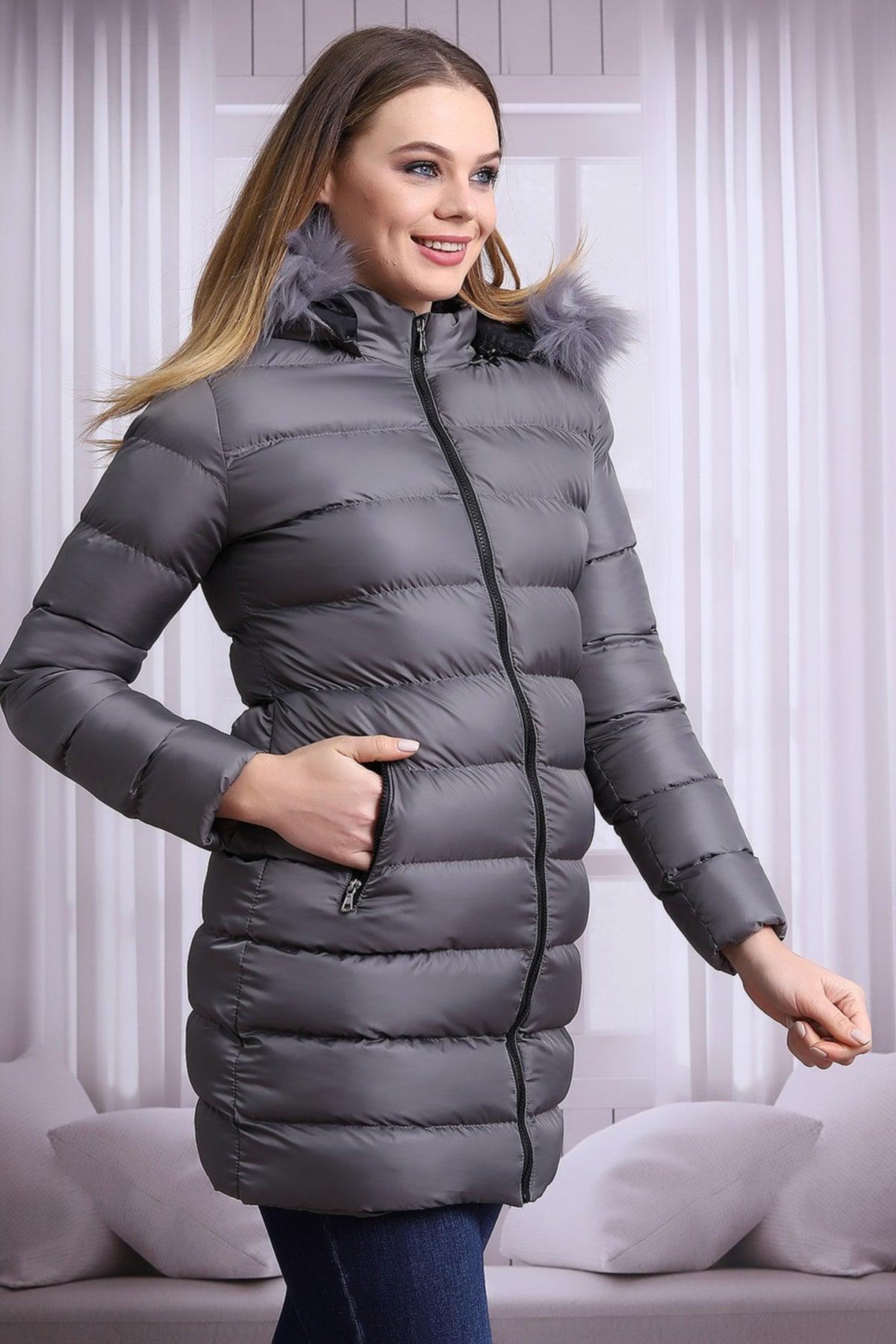 Gray Color Women's Plush Microgel Inflatable Coat - Swordslife