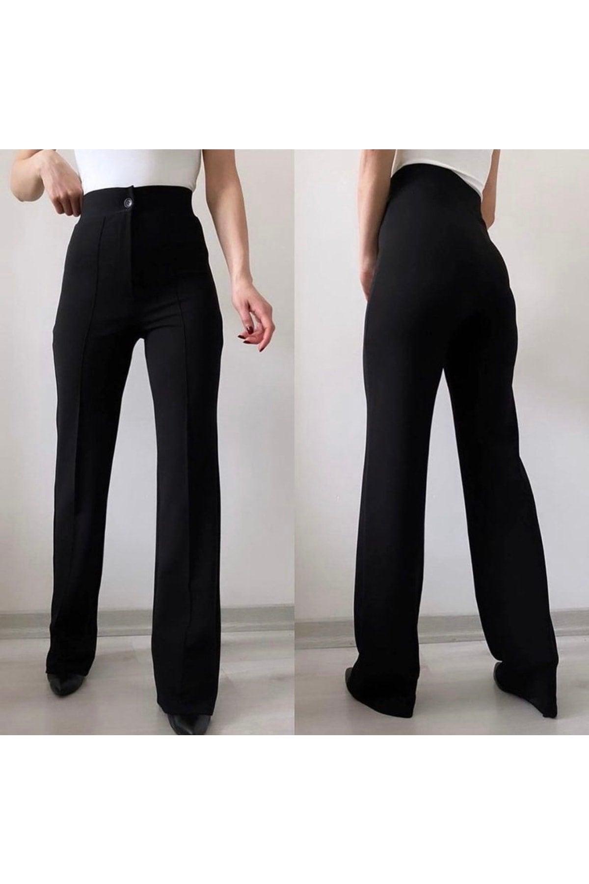 Women's Black Crepe Fabric Lycra Front Grassed Spanish Leg Palazzo Pants - Swordslife