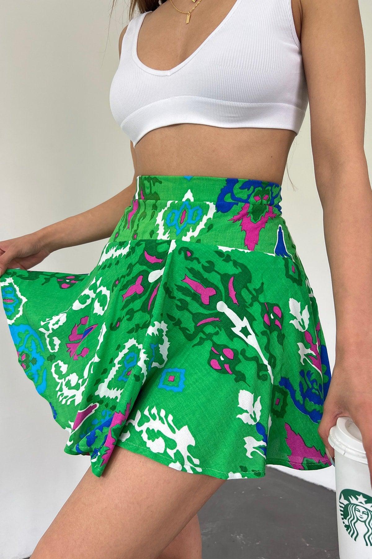 Women's Green Viscose Fabric Summer Shorts Skirt 1905 - Swordslife