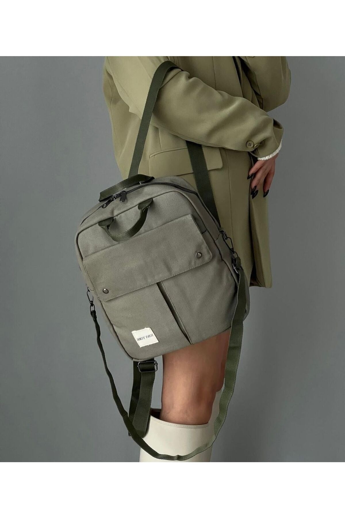 Unisex Khaki Organic Canvas Backpack And Arm Bag