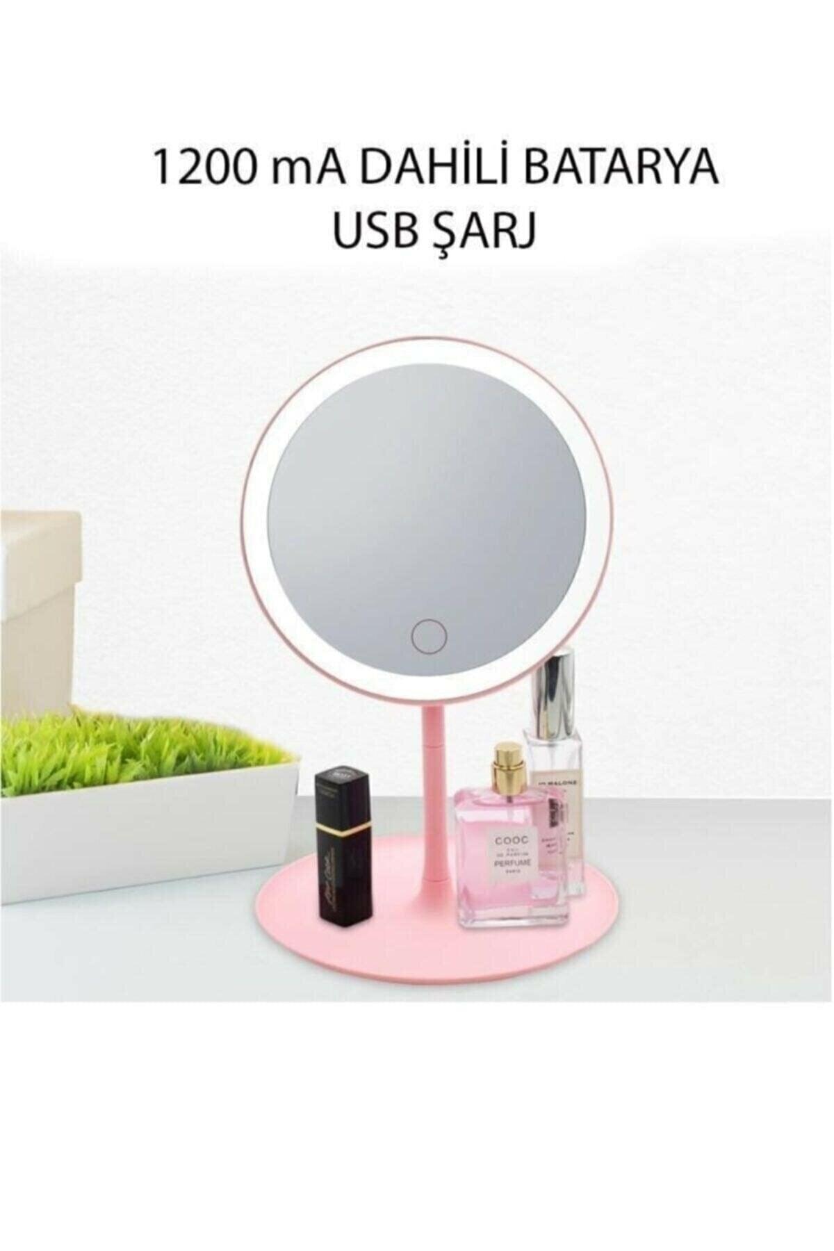 Desktop Touch Makeup Mirror Round Pink Color Make Up Mirror With Led Light - Swordslife
