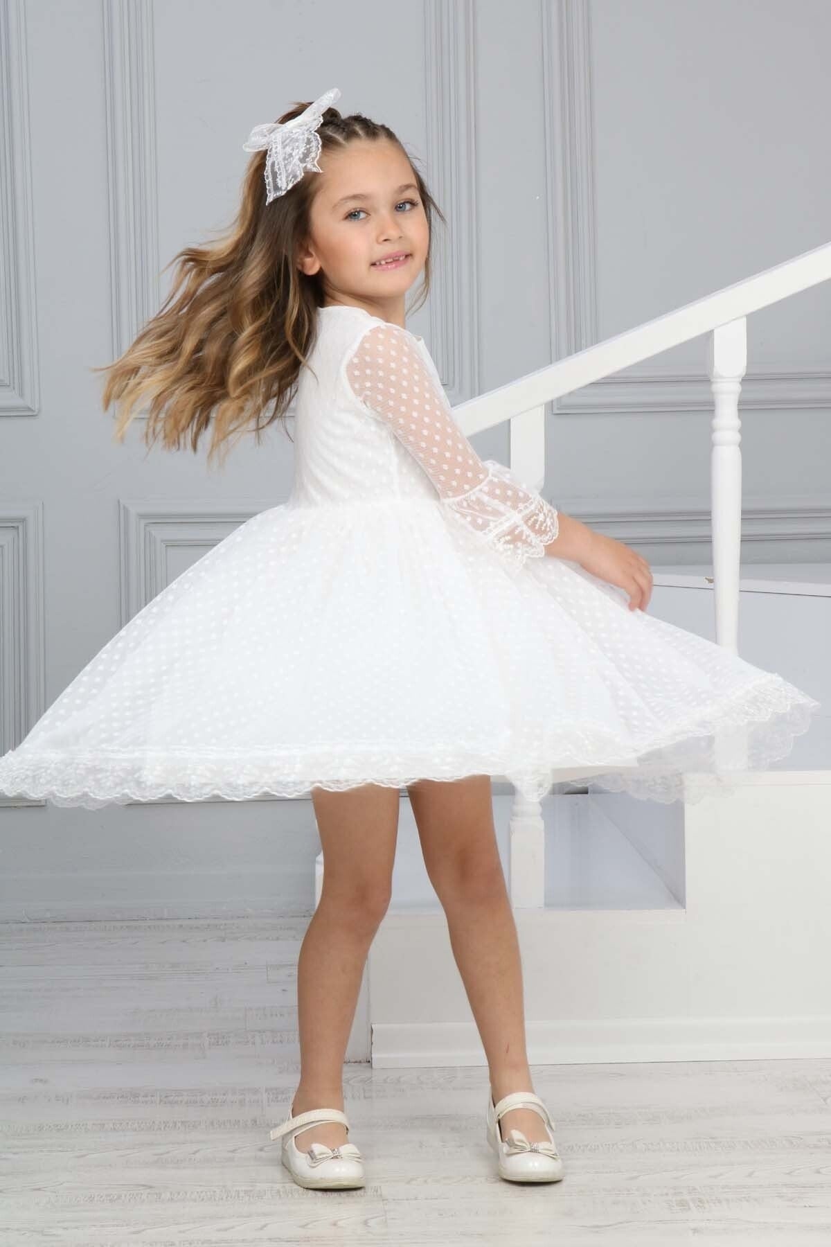 Girls` Evening Dress Girls` Tulle Lace Dress Girls` Dress Girls` Buckled Dress