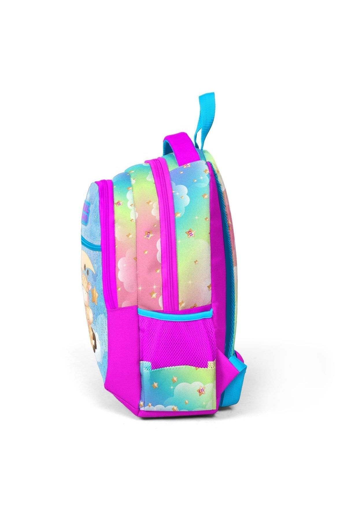 Kids Blue Pink Giraffe Patterned Three Compartment School Backpack 23479