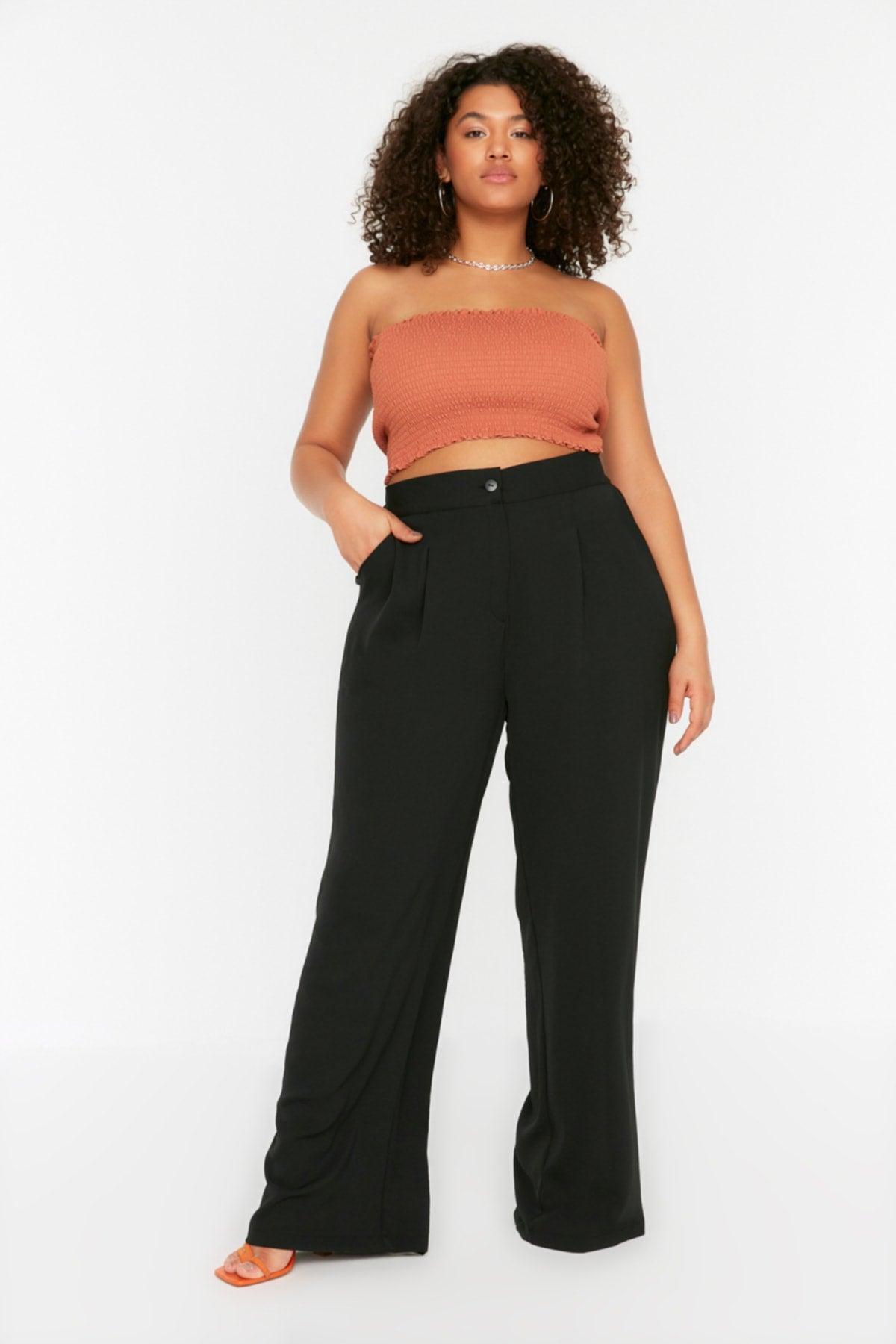 Black High Waist Pleated Woven Trousers TBBSS22PL0448 - Swordslife