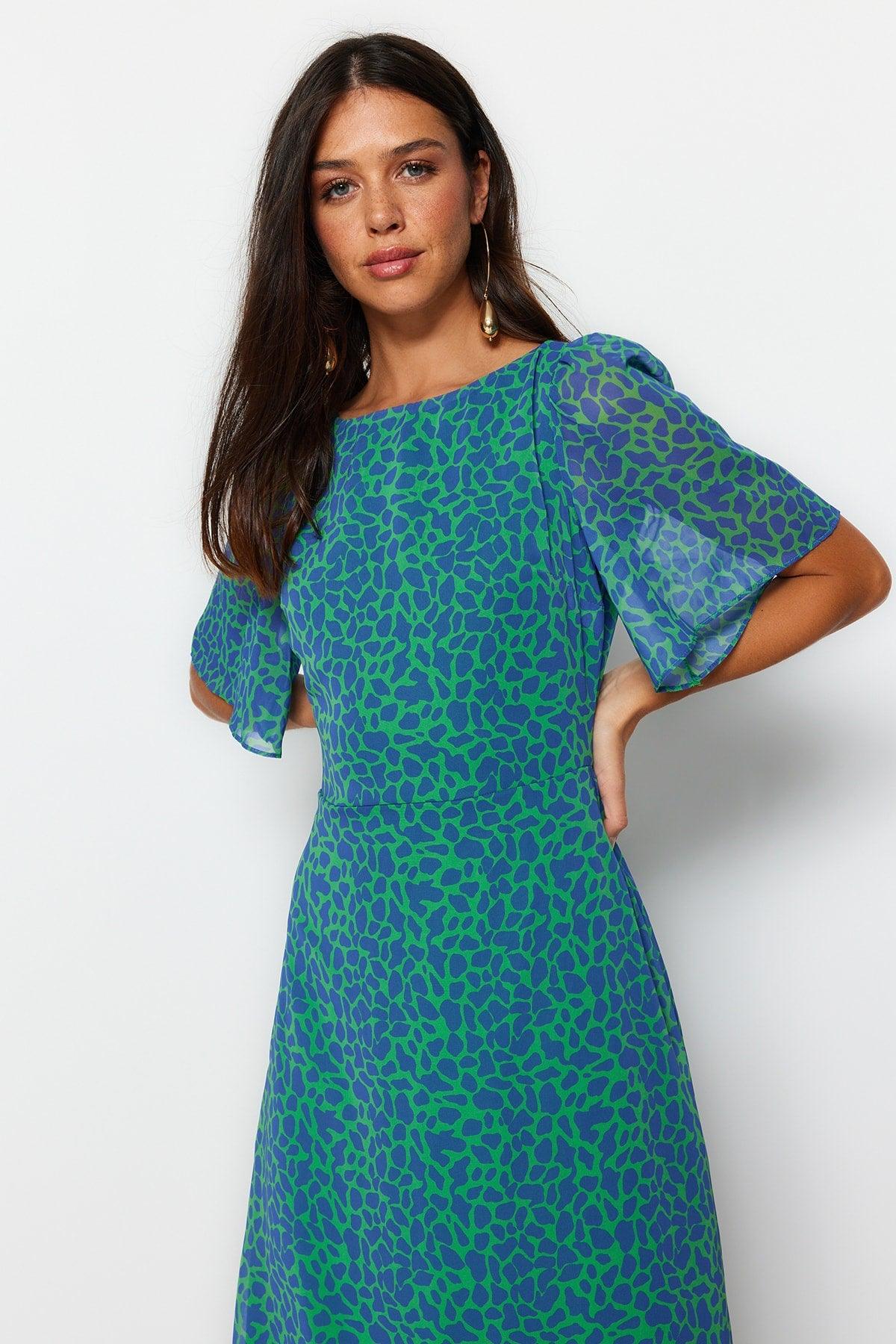 Green Printed Dress TWOSS23EL01372 - Swordslife