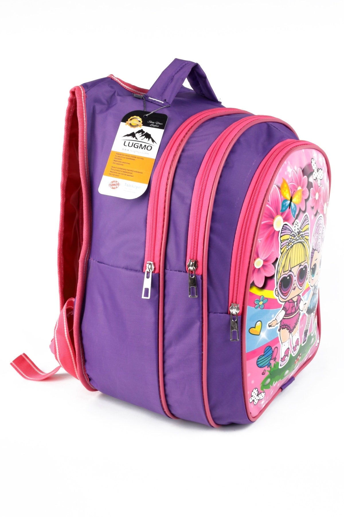 Middle School Primary School Bag and Lunch Box 3 Pockets Pad Purple